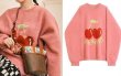 画像3: Women's Cherry braided pink sweater Long Sleeve  Pullover　チェリー編み込み長袖セーター プルオーバー  (3)