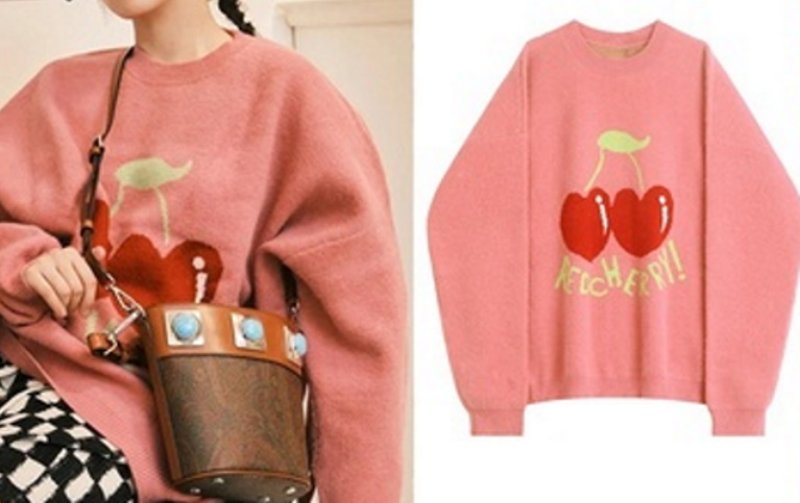 画像3: Women's Cherry braided pink sweater Long Sleeve  Pullover チェリー編み込み長袖セーター プルオーバー  (3)