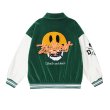 画像3: Alphabet logo & smile embroidery BASEBALL JACKET baseball uniform jacket blouson  ユニセックス 男女兼用アルファベットロゴ&スマイルエンブレムスタジアムジャンパー スタジャン MA-1 ボンバー ジャケット ブルゾン (3)