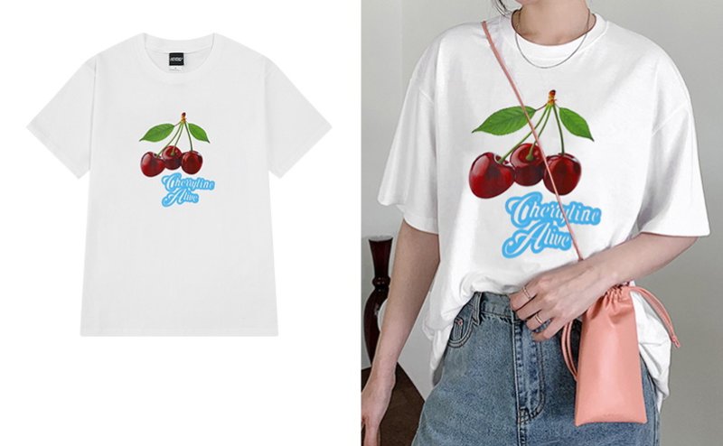 画像3: Cherry print Short Sleeve T-shirt 男女兼用ユニセックスチェリープリント半袖 Tシャツ (3)