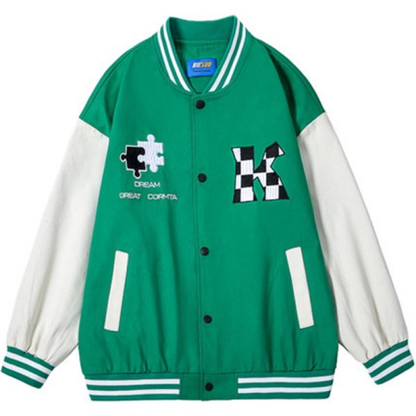 画像1: Jigsaw puzzle embroidery BASEBALL JACKET baseball uniform jacket blouson  ユニセックス 男女兼用ジグソーパズル刺繍コットンスタジアムジャンパー スタジャン MA-1 ボンバー ジャケット ブルゾン (1)