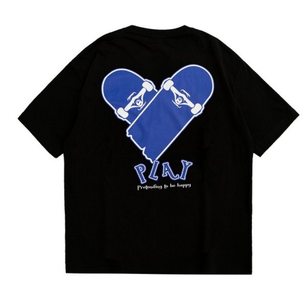 画像1: Heart skateboard Short Sleeve T-shirt　ユニセックス男女兼用ハートスケートボードプリント半袖 Tシャツ (1)