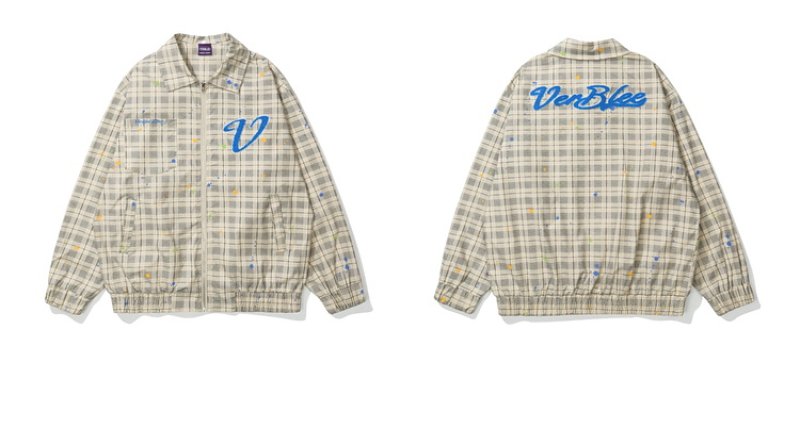 画像5: Paint check windbreakerBASEBALL JACKET baseball uniform jacket blouson  ユニセックス 男女兼用ペイントチェックウインドブレーカースタジアムジャンパー スタジャン MA-1 ボンバー ジャケット ブルゾン (5)