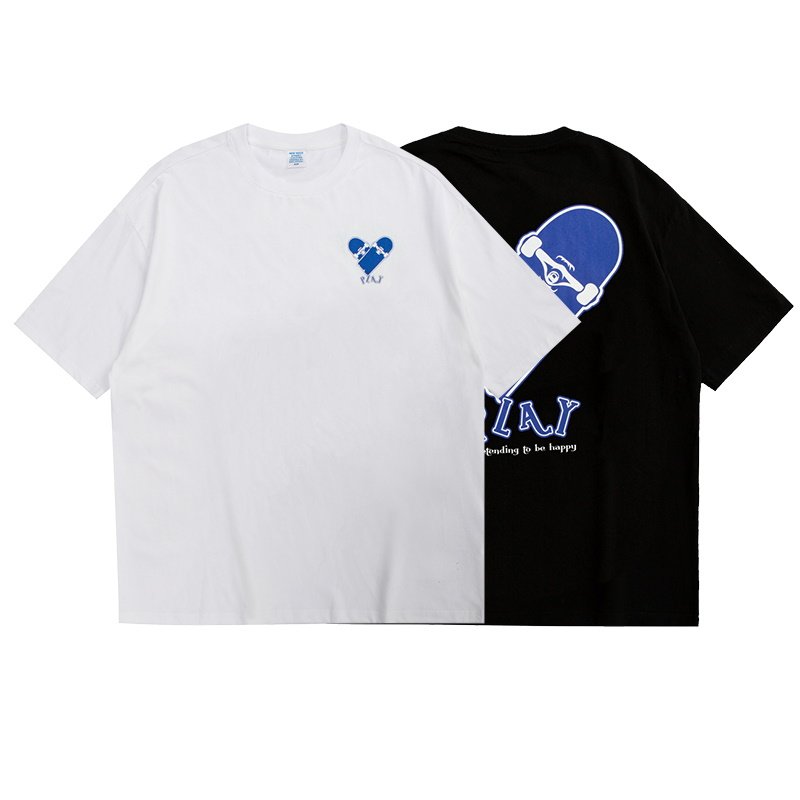 画像7: Heart skateboard Short Sleeve T-shirt ユニセックス男女兼用ハートスケートボードプリント半袖 Tシャツ (7)