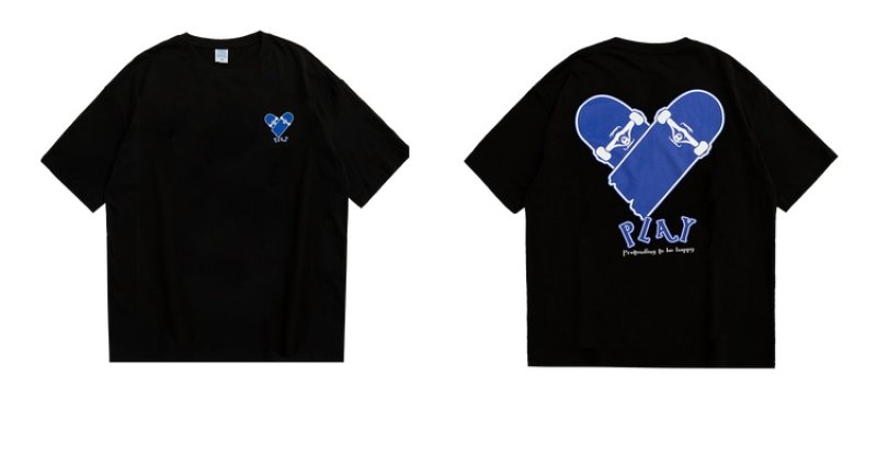 画像5: Heart skateboard Short Sleeve T-shirt ユニセックス男女兼用ハートスケートボードプリント半袖 Tシャツ (5)