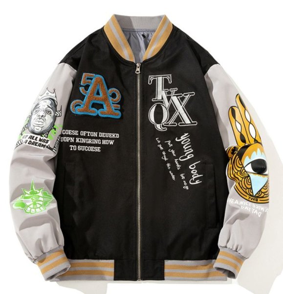 画像1: 77 number embroidery BASEBALL JACKET baseball uniform jacket blouson  ユニセックス 男女兼用77ナンバー刺繍コットンスタジアムジャンパー スタジャン MA-1 ボンバー ジャケット ブルゾン (1)