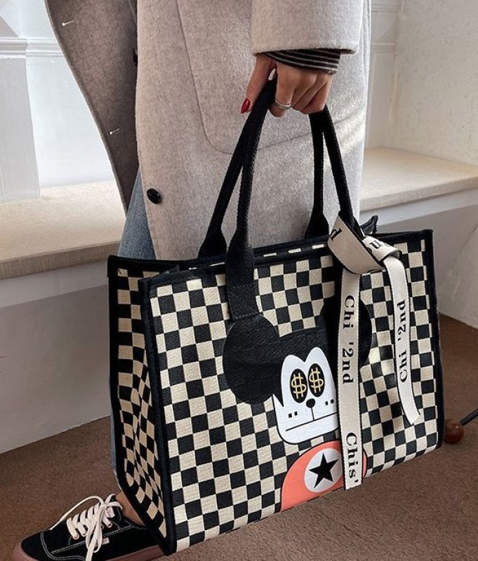 画像3: Dollar Mickey Canvas Tote Shoulder Bag ユニセックス男女兼用ダラーミッキーダミエキャンバスエコトート ショルダーバッグ  (3)