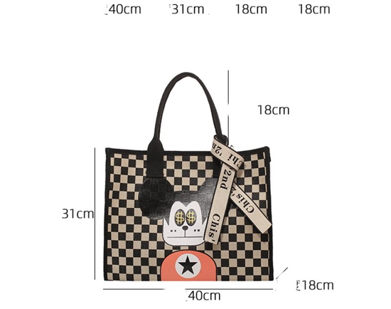 画像5: Dollar Mickey Canvas Tote Shoulder Bag ユニセックス男女兼用ダラーミッキーダミエキャンバスエコトート ショルダーバッグ  (5)
