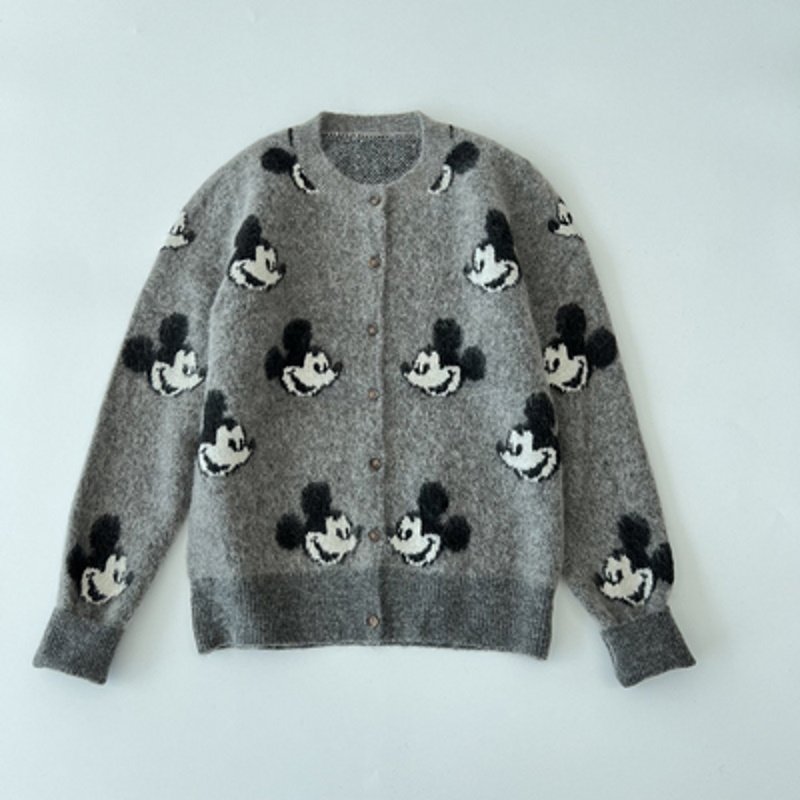 画像8: Women's Mickey Mouse crochet cardigan  ミッキーマウス編み込み長袖カーディガンセーター  (8)