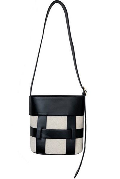 画像1: Splicing contrast color canvas woven bucket bag Tote Shoulder Bag　スプライシングコントラストカラーキャンバス織りバケットバッグ (1)