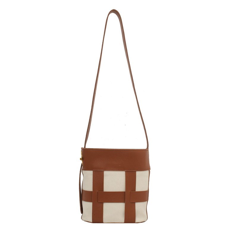 画像2: Splicing contrast color canvas woven bucket bag Tote Shoulder Bag スプライシングコントラストカラーキャンバス織りバケットバッグ (2)