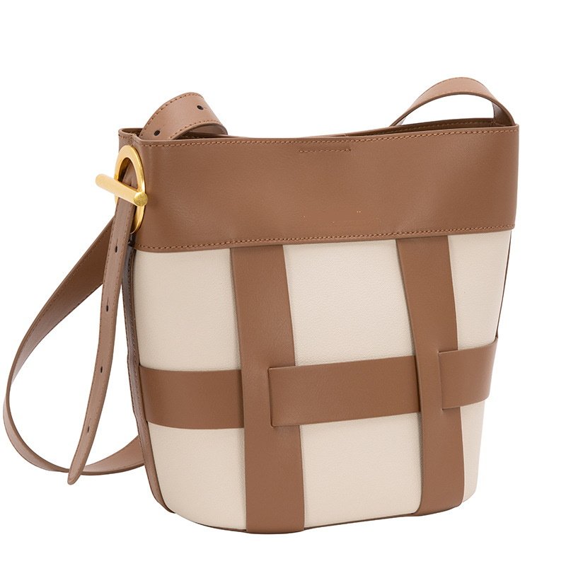 画像7: Splicing contrast color canvas woven bucket bag Tote Shoulder Bag スプライシングコントラストカラーキャンバス織りバケットバッグ (7)