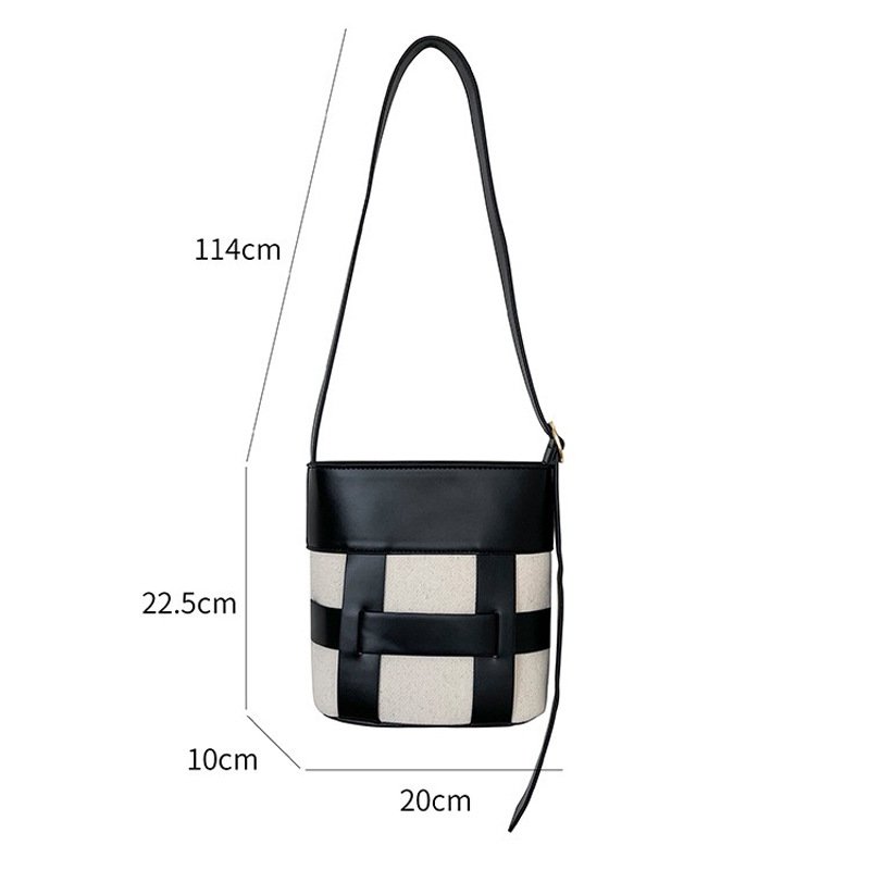 画像10: Splicing contrast color canvas woven bucket bag Tote Shoulder Bag スプライシングコントラストカラーキャンバス織りバケットバッグ (10)
