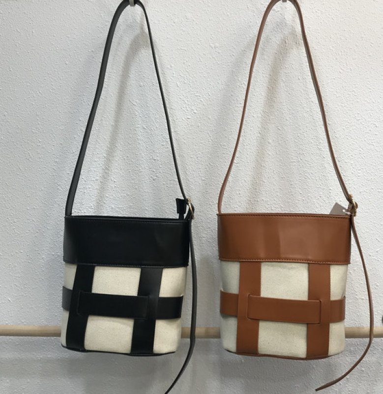 画像11: Splicing contrast color canvas woven bucket bag Tote Shoulder Bag スプライシングコントラストカラーキャンバス織りバケットバッグ (11)