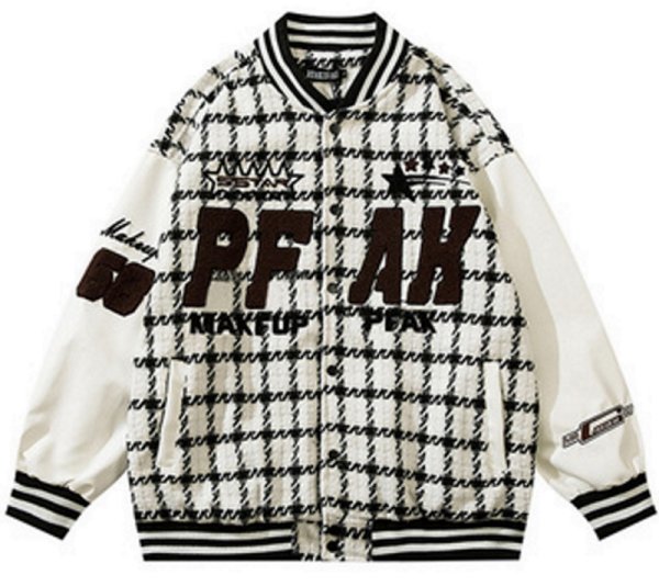 画像1: plaid stitching BASEBALL JACKET baseball uniform jacket blouson  ユニセックス 男女兼用チェック ステッチスタジアムジャンパー スタジャン MA-1 ボンバー ジャケット ブルゾン (1)