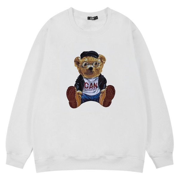 画像1: Glasses bear oversize print round neck Sweatshirt　ユニセックス男女兼用メガネベア 熊スウェット トレーナー (1)