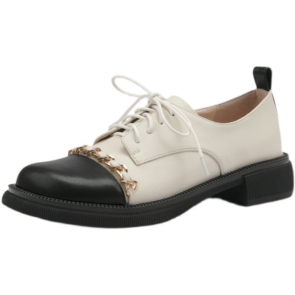 画像1: women's British style lace-up small leather shoes Flat Pumps　チェーン付きバイカラーレースアップ フラットブリティッシュオックスフォードシューズ パンプス　 (1)