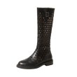 画像1: Leather hollow mesh women's boots 　本革レザーホローメッシュロングブーツ (1)