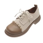 画像8: women's British style lace-up small leather shoes Flat Pumps　チェーン付きバイカラーレースアップ フラットブリティッシュオックスフォードシューズ パンプス　 (8)
