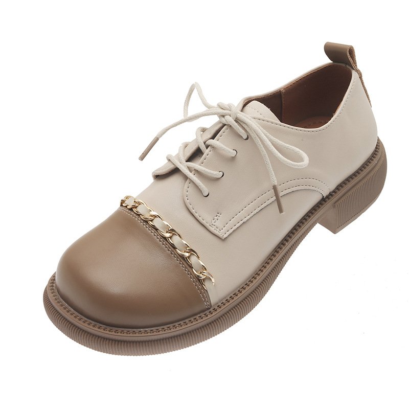 画像8: women's British style lace-up small leather shoes Flat Pumps チェーン付きバイカラーレースアップ フラットブリティッシュオックスフォードシューズ パンプス  (8)