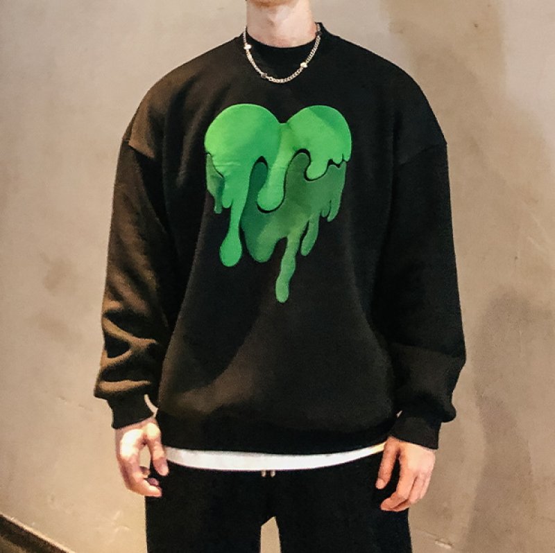 画像4:  Muddy heartprint round neck Sweatshirt ユニセックス男女兼用ドロドロハートスウェット トレーナー (4)