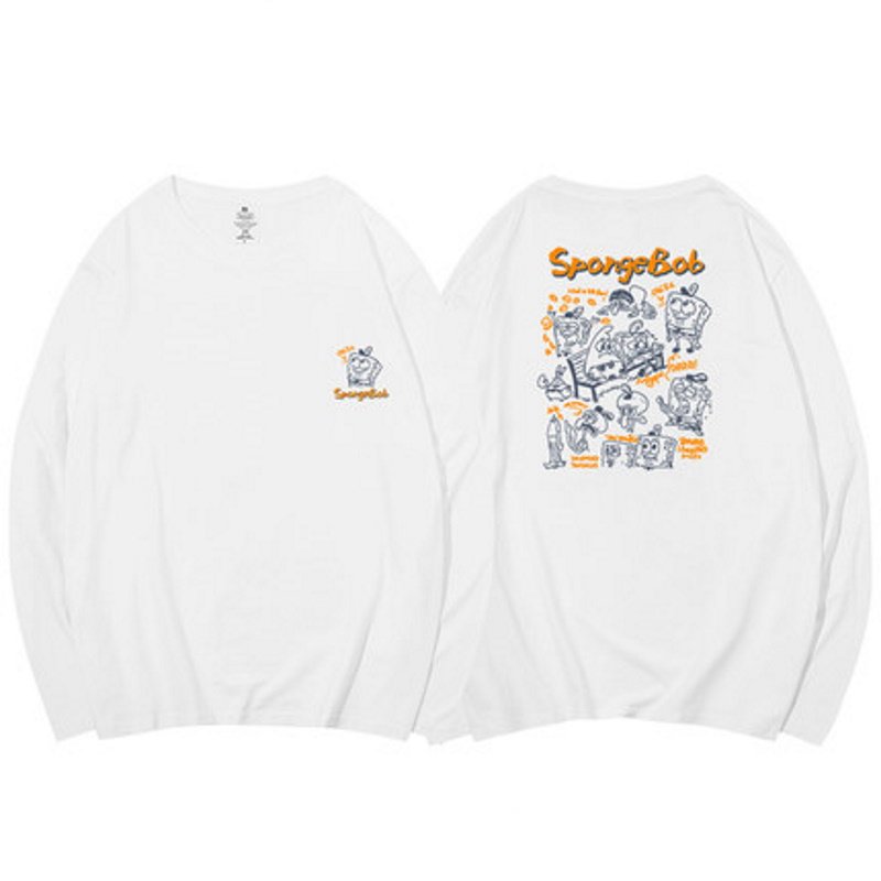画像2: Sponge Bob Long Sleeve print T-shirt  ユニセックス 男女兼用スポンジボブプリント 長袖 Tシャツ (2)