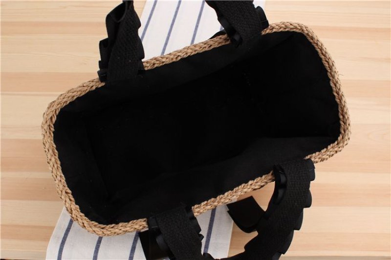 画像5: straw Tote Shoulder Bag フリルハンドル籠かごトートショルダーバッグ (5)
