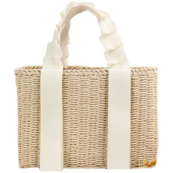 画像1: straw Tote Shoulder Bag　フリルハンドル籠かごトートショルダーバッグ (1)