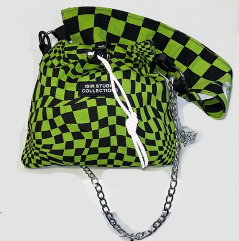 画像4: I-SIR original fluorescent green checkerboard chain mini bagTote Shoulder Bag チェッカーボードチェーントートショルダーバッグ (4)