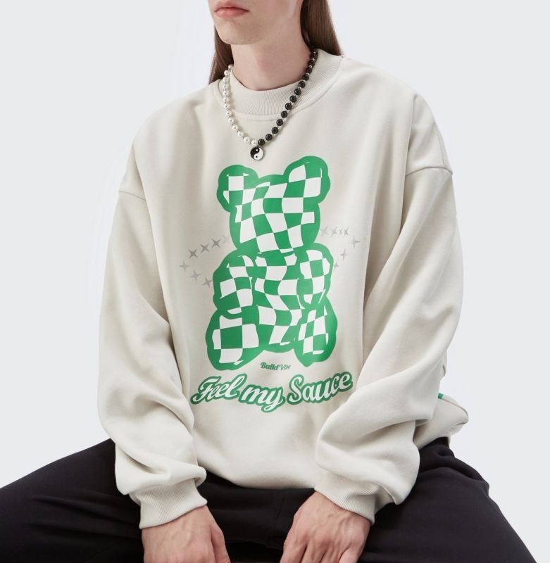 画像6: New Plaid Bear Print Pullover ユニセックス 男女兼用チェックベア 熊トレーナー プルオーバー (6)