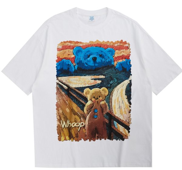 画像1: Munch's Scream Parody Bear T-shirt　ユニセックス 男女兼用ムンクの叫びパロディーベア熊 半袖 Tシャツ (1)