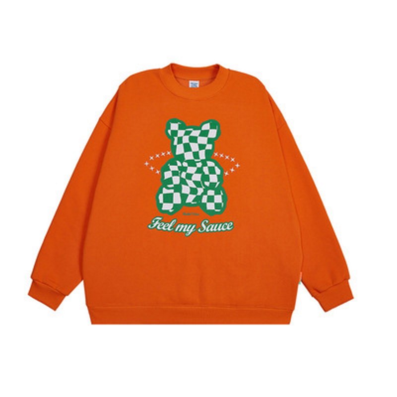 画像3: New Plaid Bear Print Pullover ユニセックス 男女兼用チェックベア 熊トレーナー プルオーバー (3)