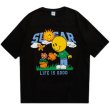 画像2: street fun cartoon smiley print loose casual short-sleeved T-shirt　ユニセックス 男女兼用ストリートファンスマイル半袖 Tシャツ (2)