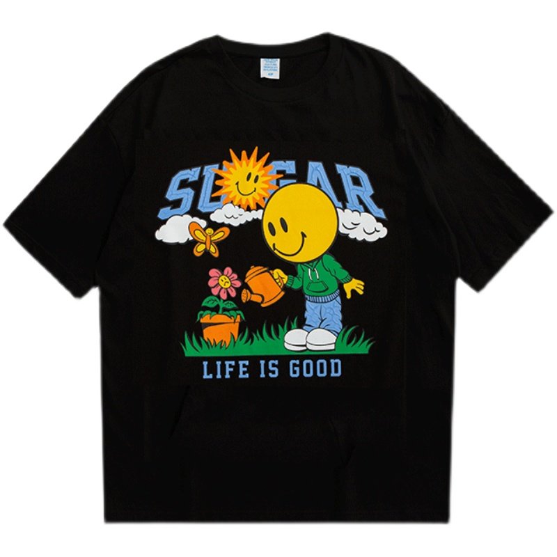 street fun cartoon smiley print loose casual short-sleeved T