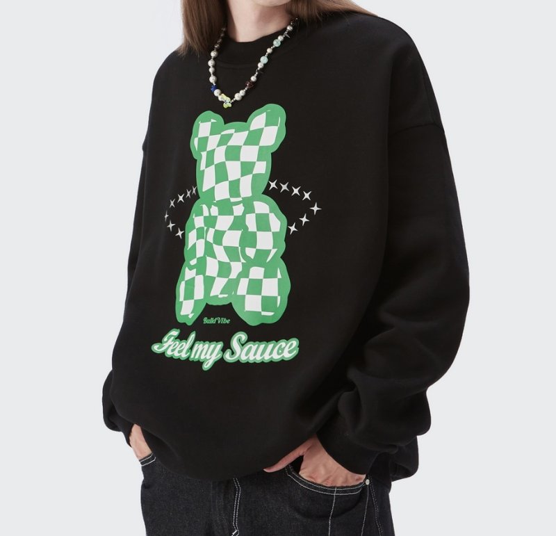 画像7: New Plaid Bear Print Pullover ユニセックス 男女兼用チェックベア 熊トレーナー プルオーバー (7)