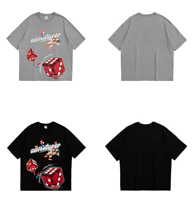 画像9: ADVENTURER logo & dice print loose casual short-sleeved T-shirt ユニセックス 男女兼用ADVENTURERロゴ&ダイス半袖 Tシャツ (9)