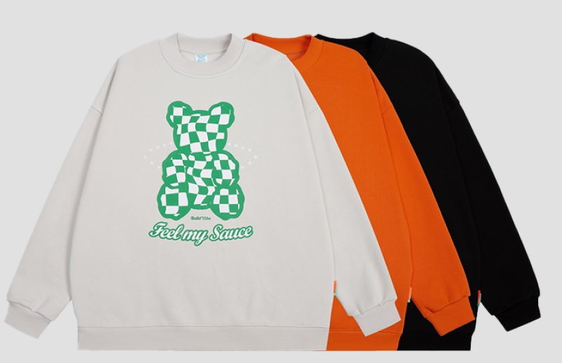 画像8: New Plaid Bear Print Pullover ユニセックス 男女兼用チェックベア 熊トレーナー プルオーバー (8)