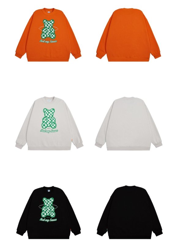 画像5: New Plaid Bear Print Pullover ユニセックス 男女兼用チェックベア 熊トレーナー プルオーバー (5)