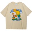 画像1: street fun cartoon smiley print loose casual short-sleeved T-shirt　ユニセックス 男女兼用ストリートファンスマイル半袖 Tシャツ (1)