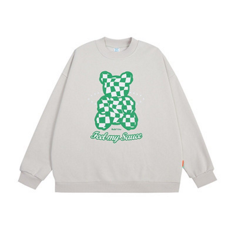 画像2: New Plaid Bear Print Pullover ユニセックス 男女兼用チェックベア 熊トレーナー プルオーバー (2)