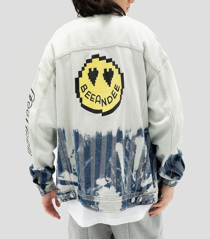 画像3: Heavy wash smile denim jacket G Jean blouson  ユニセックス 男女兼用 ウォッシュデニムスマイルタイダイジャケット Gジャン ブルゾン (3)