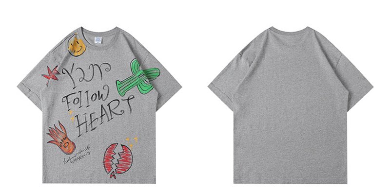 画像4: hand-painted graffiti English smiley cactus loose short-sleeved T-shirt ユニセックス 男女兼用グラフィティスマイリーサボテン半袖 Tシャツ (4)