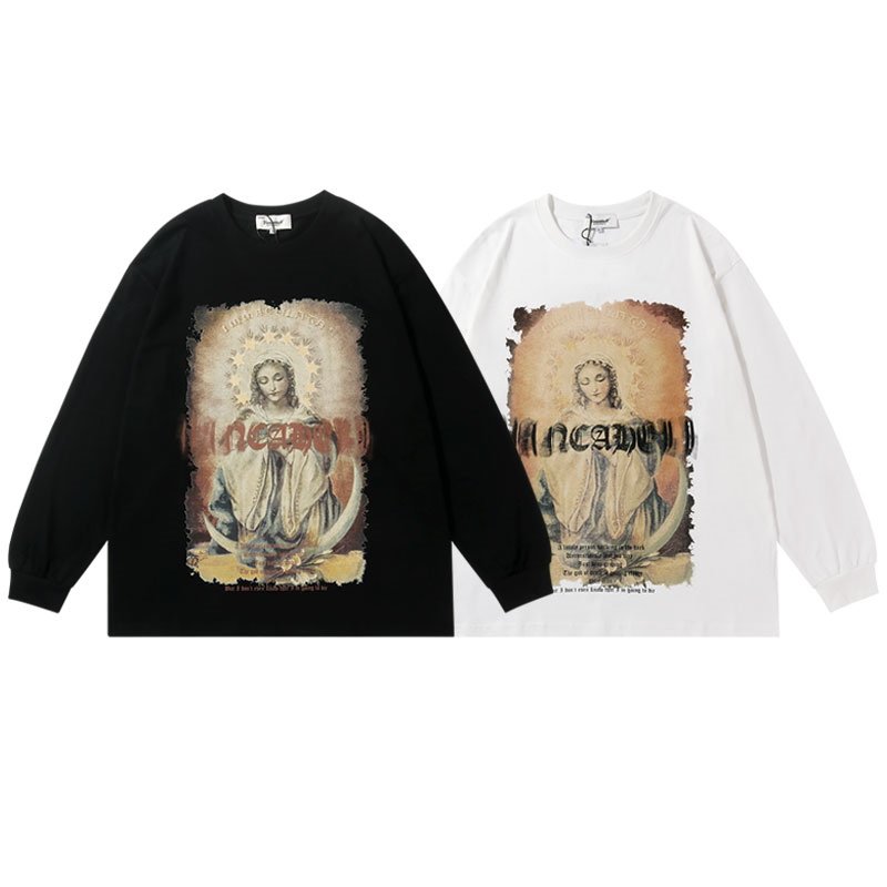 画像5: Retro Madonna Maria Pattern Print Long Sleeve T-shirt ユニセックス 男女兼用 マドンナマリアプリント長袖Tシャツ (5)