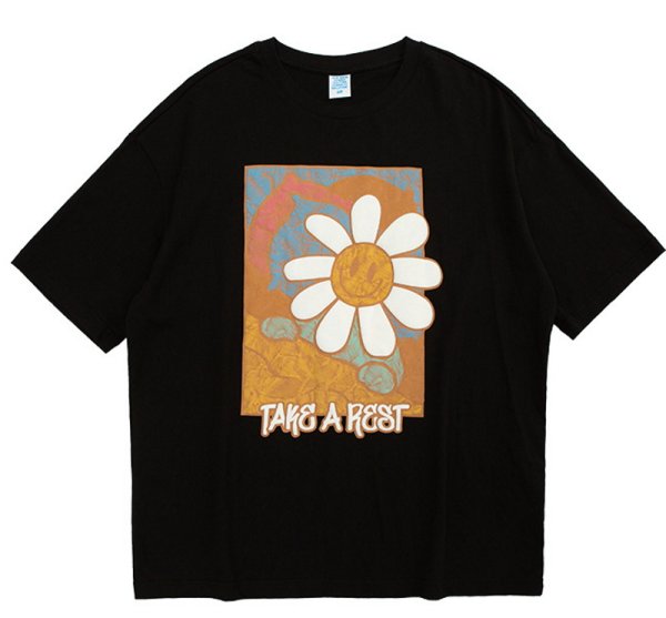 画像1:  daisy smiley short-sleeved T-shirt　ユニセックス 男女兼用デイジースマイル半袖 Tシャツ (1)