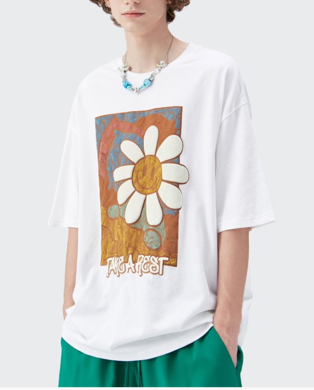 画像3:  daisy smiley short-sleeved T-shirt ユニセックス 男女兼用デイジースマイル半袖 Tシャツ (3)