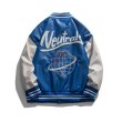画像2: Leather earth embroidery BASEBALL JACKET baseball uniform jacket blouson  ユニセックス 男女兼用レザーアース刺繍スタジアムジャンパー スタジャン MA-1 ボンバー ジャケット ブルゾン (2)