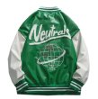 画像1: Leather earth embroidery BASEBALL JACKET baseball uniform jacket blouson  ユニセックス 男女兼用レザーアース刺繍スタジアムジャンパー スタジャン MA-1 ボンバー ジャケット ブルゾン (1)