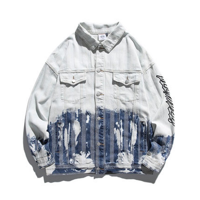 画像2: Heavy wash smile denim jacket G Jean blouson  ユニセックス 男女兼用 ウォッシュデニムスマイルタイダイジャケット Gジャン ブルゾン (2)