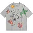 画像1: hand-painted graffiti English smiley cactus loose short-sleeved T-shirt　ユニセックス 男女兼用グラフィティスマイリーサボテン半袖 Tシャツ (1)