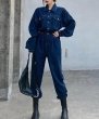 画像4: Denim high waist jumpsuit coverall　デニムハイウエストジャンプスーツつなぎ (4)